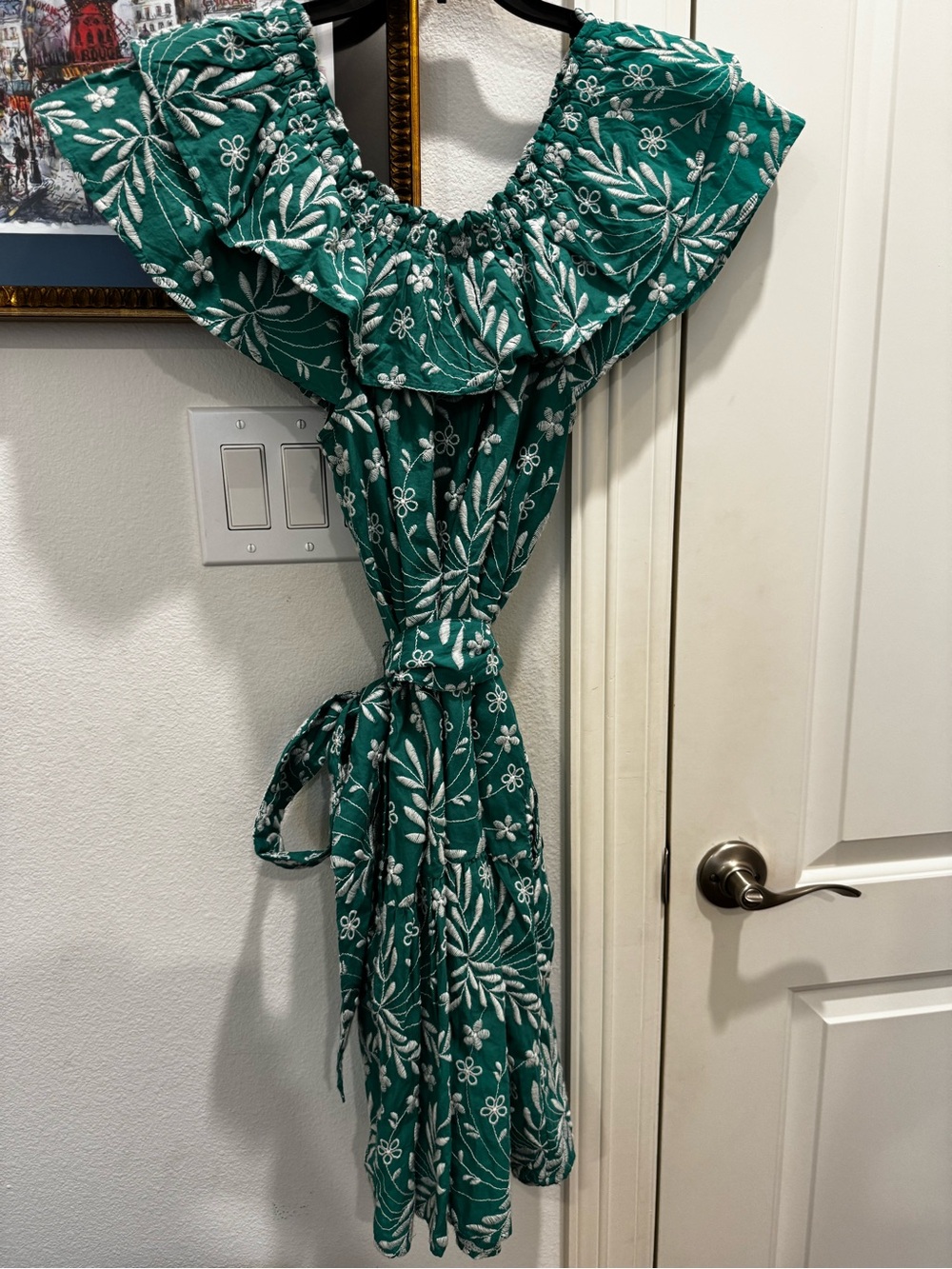 Draper James Sawyer Dress Emerald Green Floral Off-Shoulder Dress